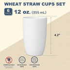 Wrova Wheat Straw Cups Set of 6 Good Alternative to Plastic Cups Reusable 12 oz - Image 2