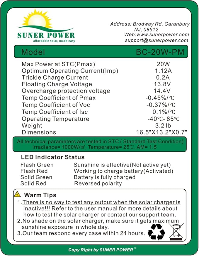 12V 20W Solar Battery Trickle Charger & Maintainer - Image 5
