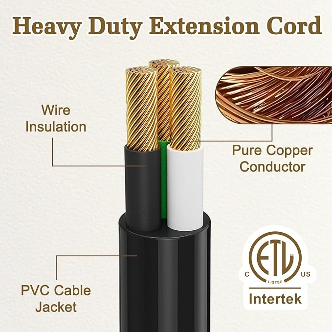 25FT 14 Gauge Outdoor Extension Cord 6-Outlet 14/3 SJTW Heavy Duty Extension - Image 6