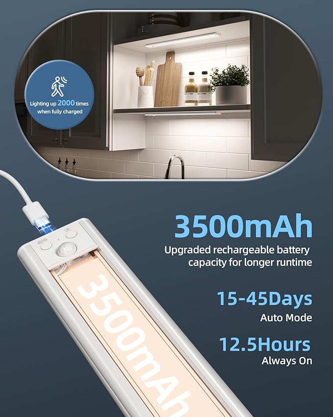 14.5-inch Under Cabinet Lights, Wireless Closet Light, Motion Sensor, 3500mAh - Image 4