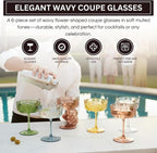 Khen Shatterproof Acrylic Flower Wavy Vintage Art Deco Martini, Champagne & - Image 4