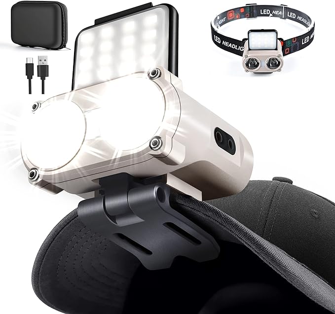 Hopedone LED Hard Hat Light, 800Lumens Rechargeable Dimmable Clip on Cap Lights by Hopedone