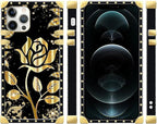 Compatible with iPhone 12 Pro Max Case, Shine Gold Rose Luxury Golden Decoration - Image 2