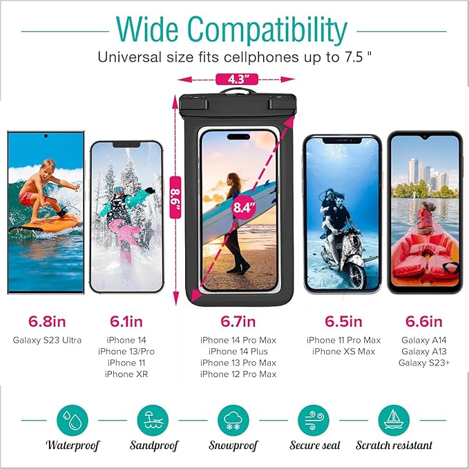 3 Pack Waterproof Phone Pouch IPX8 Universal Waterproof Case Dry Bag Phone - Image 2