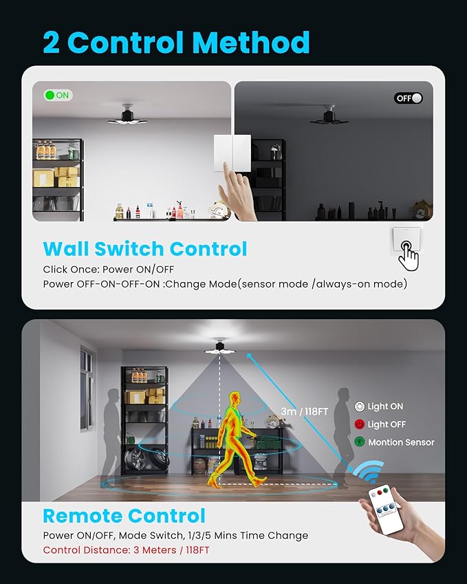 Garage Lights with Motion Sensor, 20000LM Motion Sensor Light Bulb Indoor with - Image 3