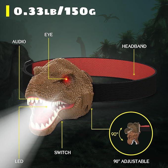 Dysaim Dinosaur Headlamp for Kids Head Lamp Outdoor Camping Essentials Gear - Image 8