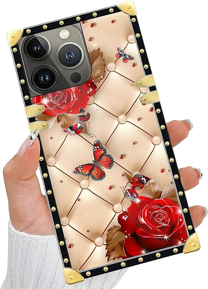 Compatible with iPhone 14 Pro Case, Shining Red Rose Butterfly Leather - Image 6