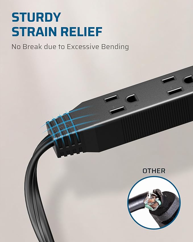 DEWENWILS 15FT Flat Plug Extension Cord, 3 Prong Ultra Thin Power Strip - Image 7