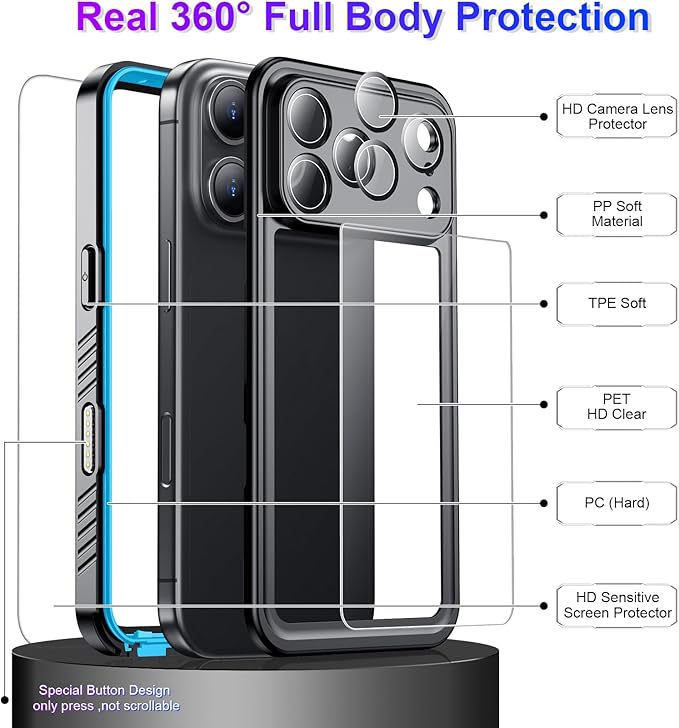 Temdan Compatible with iPhone 17 Pro Max Case, Waterproof Built-in Screen & - Image 4