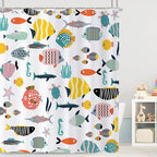 Kid Shower Curtain, Colorful Cartoon Tropical Fish Ocean Beach Theme Bath - Image 3