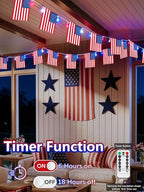 4th of July Patriotic Lights, 2PK 48FT 100LED Red White Blue String Lights - Image 4