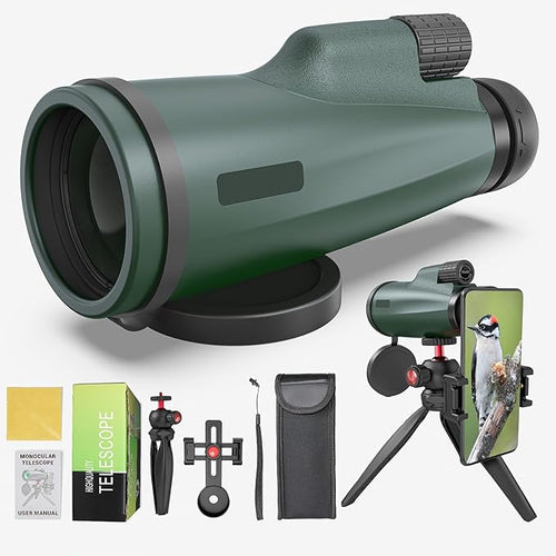 12x50 Monocular Telescope with Smartphone Adapter and Tripod, High-Power by AMITHER