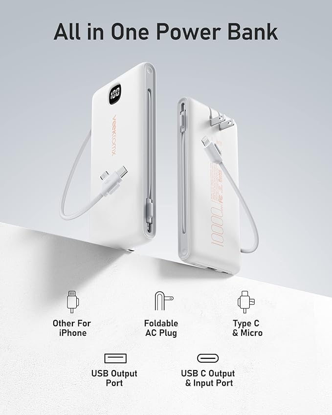 VEEKTOMX Portable Charger with Built in Cables 10000mAh, Power Bank - Image 3