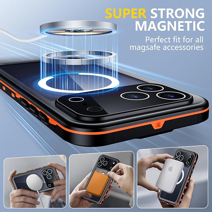 Red2Fire for iPhone 17 Pro Case Waterproof, Phone Case 6.3" Orange/Clear - Image 4