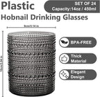 YOUBET 24PCS Plastic Drinking Glasses - 14OZ Black Hobnail Drinkware Glasses - - Image 2