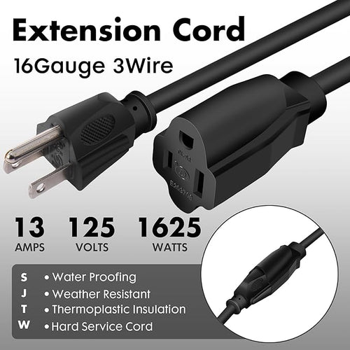 12ft Black Outdoor Extension Cord Waterproof, UL Listed, 16/3 SJTW Heavy Duty 3 - Image 2