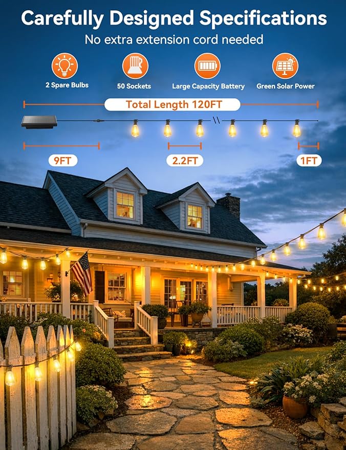 Brightever 120FT Solar String Lights Outdoor Waterproof, Patio Lights Solar - Image 2