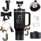 6pcs Black Stanley Cup Accessories Set, Bow Straw Topper by MOTEERLLU