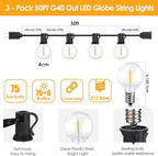 Mlambert 150Ft Outdoor String Lights, G40 Globe Patio Lights - Image 2