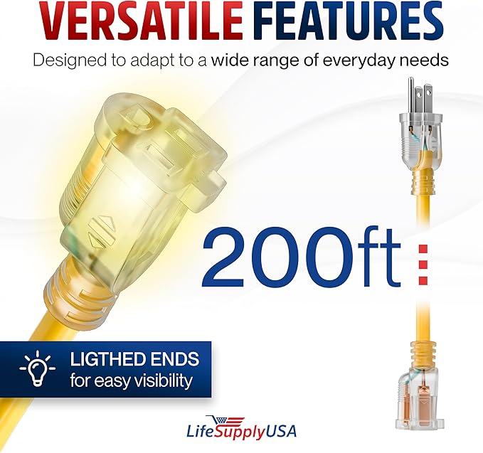 200ft Outdoor/Indoor Extension Cord 10/3 Gauge Ultra Heavy Duty 3 Prong SJTW - Image 6