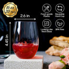 FOCUSLINE 20 Pack 16 Oz Plastic Wine Glasses, Stemless Plastic Wine Cups Heavy - Image 2