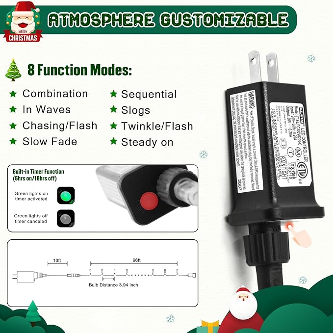 JMEXSUSS 66ft 200 LED Christmas Lights Outdoor, Warm White Christmas Tree - Image 7