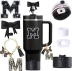 6pcs Black Stanley Cup Accessories Set, Bow Straw Topper by MOTEERLLU
