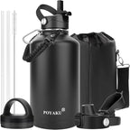 Water Bottle Insulated 32oz 40oz 64oz 128oz Straw Lid Spout Lid & 3 Lids by POYAKU