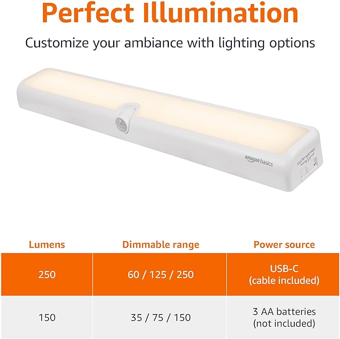 Amazon Basics LED Motion Sensor Light Bar, USB/Battery Operated, 250 Lumens - Image 3