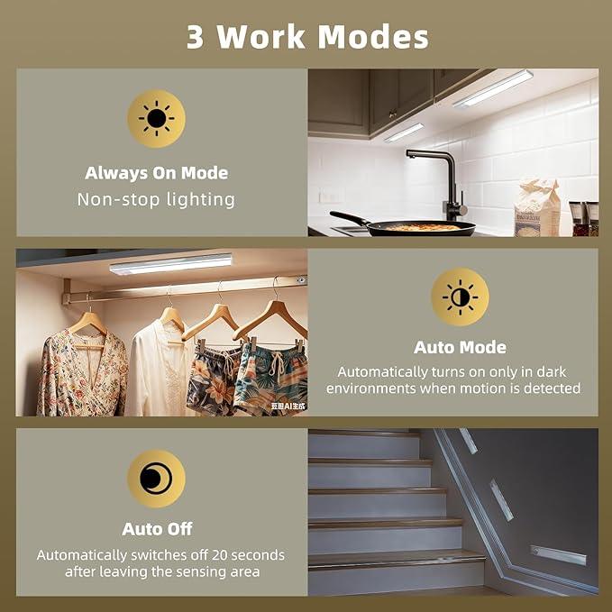 4 Pack Under Cabinet Lighting, Rechargeable Motion Sensor Light Indoor - Image 6