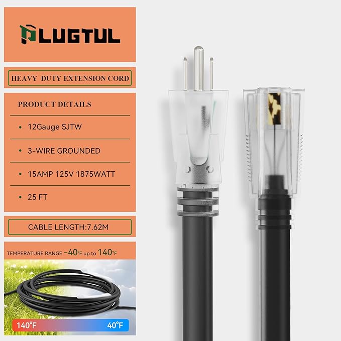 PLUGTUL Outdoor Extension Cord 25FT, 12 Gauge Extension Cord - Image 3