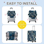 ANNA QUEEN Blue Patchwork Luggage Cover, Modern Grid Suitcase Protector - Image 5