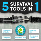 Paracord Bracelet Compass Hiking Survival Kit Emergency Whistle Fire Starter - Image 2