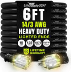 6ft Outdoor/Indoor Extension Cord 14/3 Gauge Heavy Duty 3 Prong SJTW, Waterproof by LifeSupplyUSA