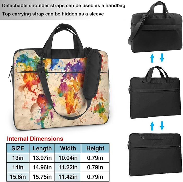 Vintage World Map Laptop Bag, Watercolor Laptop Case Sleeve Women Men Messenger - Image 4