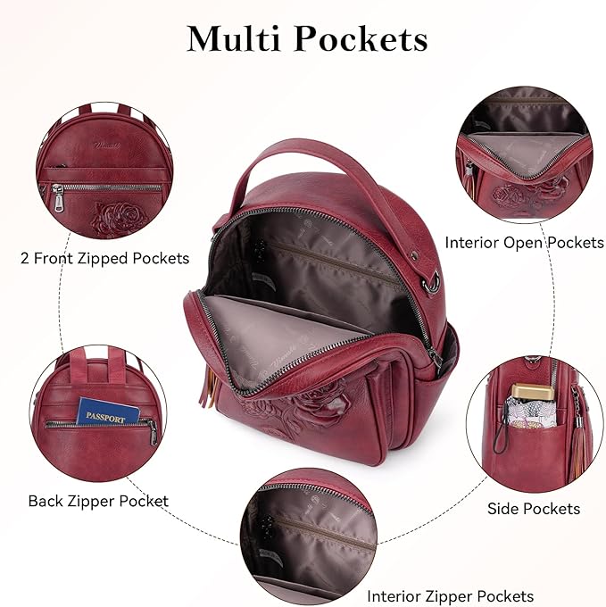 Mini Backpack Purse for Women, Embossed Vegan Leather Small Backpack Fashion - Image 5