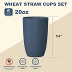 Wrova Wheat Straw Cups 6 PCS Good Alternative to Plastic Reusable Cups 20 oz - Image 2