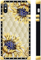 Compatible with iPhone XR Case, Sunflower Diamonds Leather Luxury Golden - Image 3