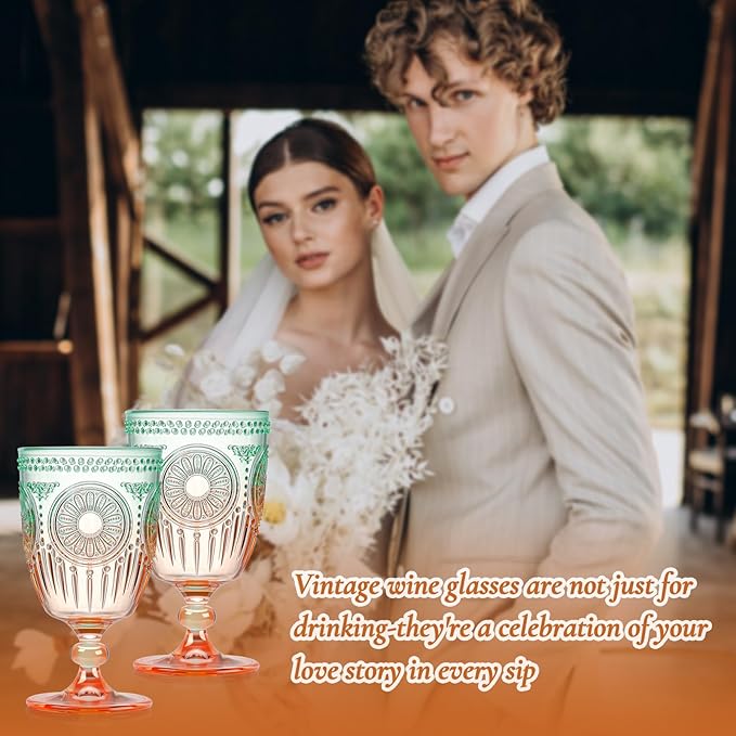 XUWAIDSGN 24Pcs Plastic Vintage Wine Glasses 13.5oz Reusable Embossed Goblet - Image 7