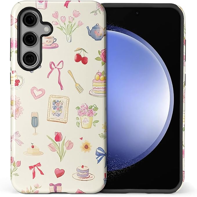 for Samsung Galaxy S25 Case, HL2 Aesthetic Bow Preppy Collage Hybrid 2 Layer by Unknown