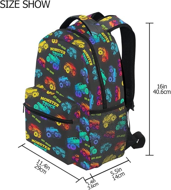 Wamika Monster Truck Kids Backpack Blue Racing Cars School Backpacks Boys Girls - Image 2