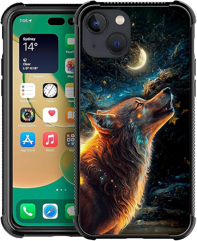 for iPhone 13 Case, Star Cave Hungry Wolf Pattern Graphic Design Girl Boy Soft by FKBRCL4U