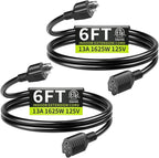 16/3 Black Extension Cord 6 FT Indoor, Short Extension Cord by Seeklyze