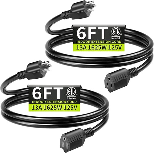 16/3 Black Extension Cord 6 FT Indoor, Short Extension Cord by Seeklyze