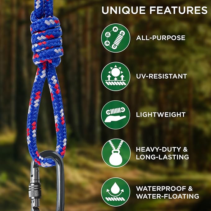 TECEUM Rope – 150 Feet x 1/4 Inch – Patriot Mix – Strong All-Purpose Utility - Image 4