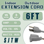 Indoor Outdoor Extension Cord 6 FT, 16/3 SJTW Weatherproof Grey Electrical Cords - Image 2