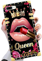 Compatible with iPhone 8 7 SE Case, Glitter Red Rose Queen Leopard Lipstick - Image 3