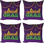 Ambesonne Mardi Gras Throw Pillow Cushion Case Pack of 4, Beads and Tassels by Ambesonne