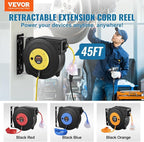 VEVOR Retractable Extension Cord Reel, 45 FT, Heavy Duty 12AWG/3C SJTOW - Image 2