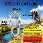 Locking Carabiner Clips, Stainless Steel Spring Snap Hook Locking Carabiner - Image 3